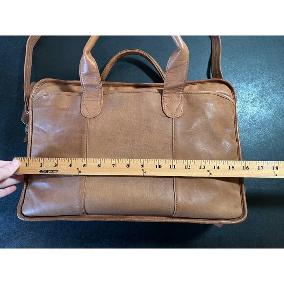 Brown / Tan Leather Satchel Messenger Bag Expandable Shoulder Strap & Handles - Picture 9 of 16